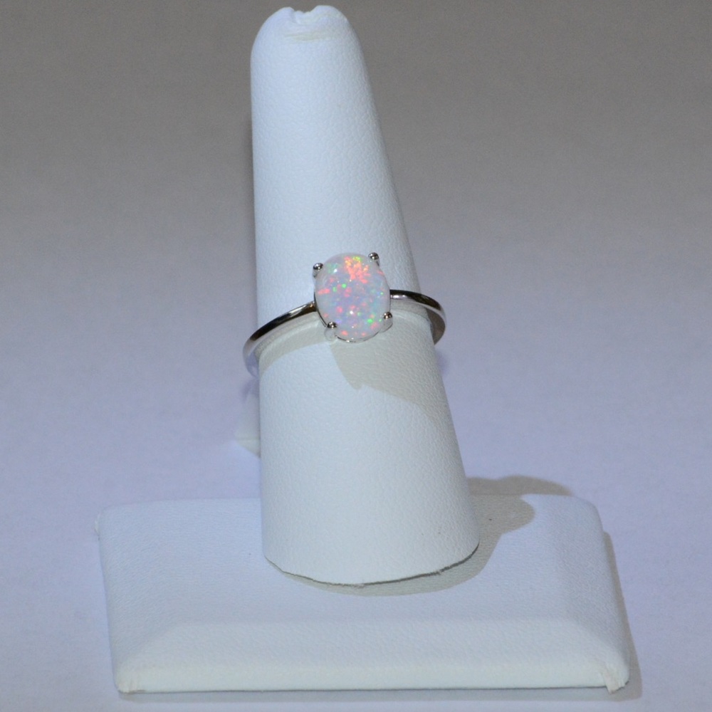 .925 Sterling Silver Solid White Opal Oval Ring - Picture 6 of 6
